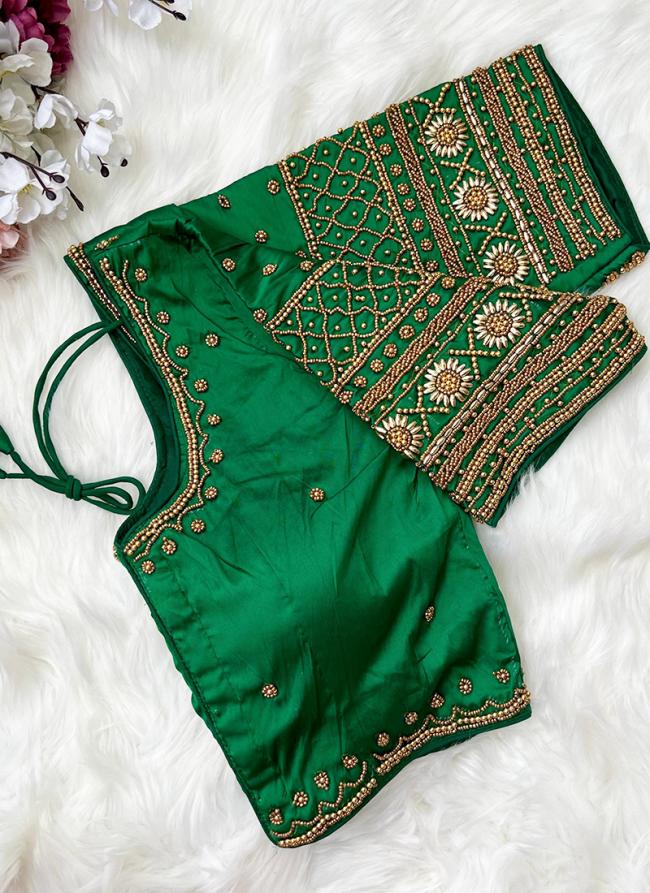 Pattu Silk Green Party Wear Aari Work Readymade Blouse